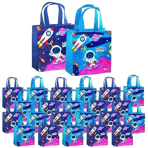 Funblast Space Gifting Bags For Return Gifts - 24 Pcs Non-Woven Multi-Purpose Reusable Carry Bag, Birthday Goodie Bags (24)