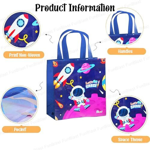Funblast Space Gifting Bags For Return Gifts - 24 Pcs Non-Woven Multi-Purpose Reusable Carry Bag, Birthday Goodie Bags (24)