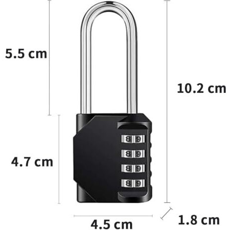 Number Lock Long Neck Combination Lock 4 Digit Cable Lock For Door, Travel Suitcase, Backpack, Lockers, Case, Toolbox (L Size, Black)