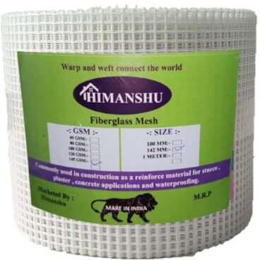 Himanshu Factory Fiber Glass Mesh 145 Gsm (H)6 Inch X (L)50 Meter Fiber Mesh For Plastering, For Waterproof Of Roof/Crack Patch/Wall Repair/Fiber Wall Coating Contains Glass Fiber (Pack Of 1)