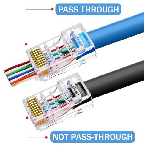 Uport Cat6 Rj45 Modular Plugs Ethernet Cable Crimp Connectors Network Plug For Solid Wire And Standard Cable Passthrough (100 Pk)
