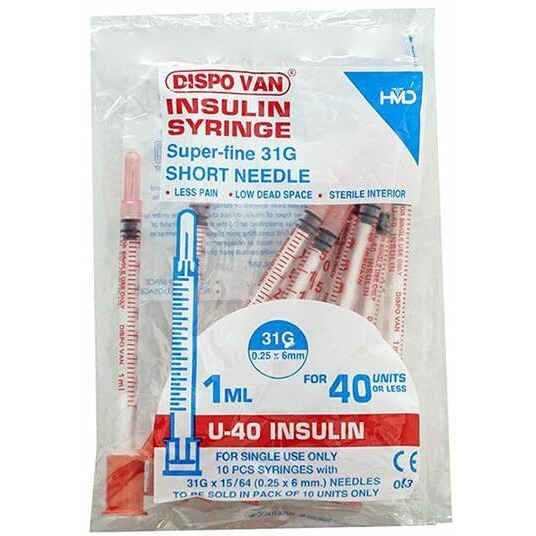 Anmol Dispovan 1Ml Single Use Bd Insulin Syringe With Needle(Multicolor)(100 Pcs)