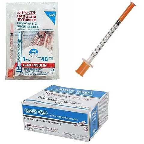 Anmol Dispovan 1Ml Single Use Bd Insulin Syringe With Needle(Multicolor)(100 Pcs)