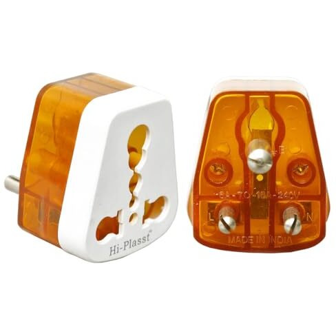 Hi-Plasst 6A To 16A Converter Plug (Pack Of 2) 3-Pin International 16 A Socket For Big Size 16Amps Plug Top (Use 16 Amp Devices In 6 Amp Normal Socket) For Geysers A/C Refrigrator Microwave