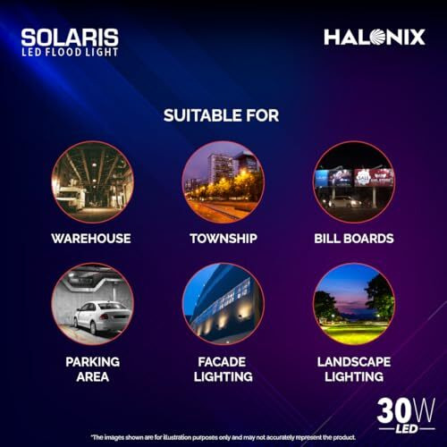 Halonix Aluminium 30W Solaris Waterproof Outdoor Led Flood Light | Halogen Light,Focus Light For Garage,Parking,Shop -(Cool White)-Pack Of 1|Short Circuit & Surge Protection With Ip66 Rated