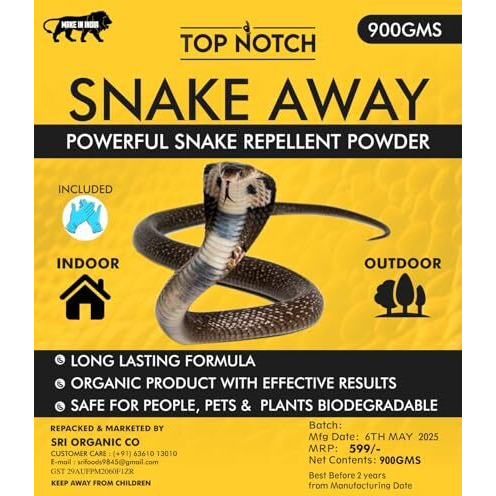 Top Notch Snake Repellent Powder For Indoor & Outdoors Non-Toxic, Organic, Effective, Pet Friendly, Biodegradable With Free Pair Of Gloves