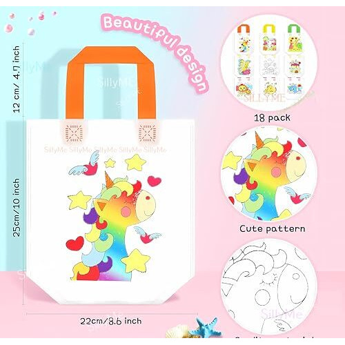 Sillyme Paper 12Pcs Diy Coloring Return Gifts Bags, Gift Covers For Return Gifts, Small - Hand Bag For Kids - Birthday Return Gifts For Kids Age 8 12 3 4 5, Multicolor