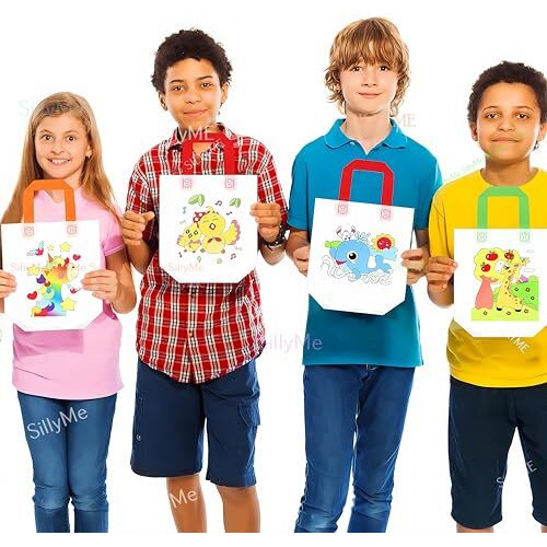Sillyme Paper 12Pcs Diy Coloring Return Gifts Bags, Gift Covers For Return Gifts, Small - Hand Bag For Kids - Birthday Return Gifts For Kids Age 8 12 3 4 5, Multicolor