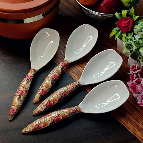Vemlons Serving Spoon Long Handled Serving Spoon, Table Ware,Set Of 4 Piece Pure Melamine/Service Spoon, 24 Centimeter