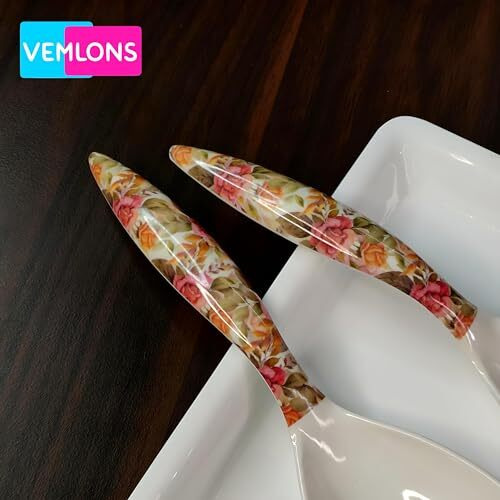 Vemlons Serving Spoon Long Handled Serving Spoon, Table Ware,Set Of 4 Piece Pure Melamine/Service Spoon, 24 Centimeter