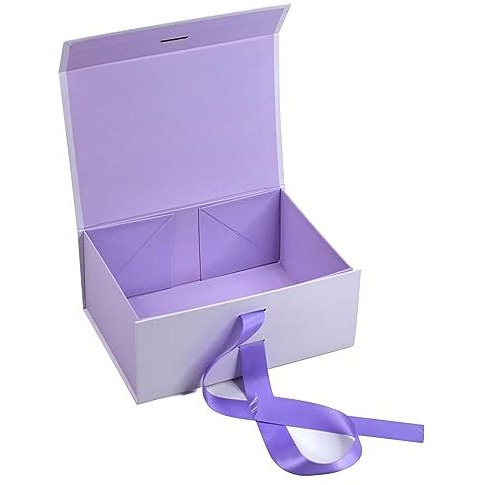 Rbs - Foldable Empty Gift Boxes For Packaging With Satin Ribbon 23 X 16 X 10Cm Matte Lamination Holding Upto 3Kg Readymade Gift Box Multipurpose Cardboard Box For Packing Hamper Box (Lavender)