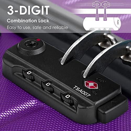 Street27 Metal Tsa Security Lock - 3 Digit Combination Suitcase Bag Code Padlock - Portable And Lightweight, Tsa007 Luggage Travel Lock - Black