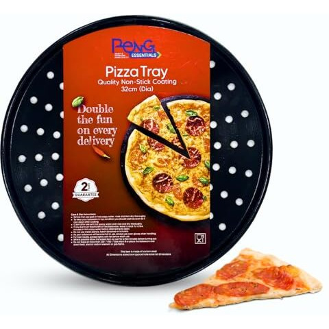 Peng Essentials Carbon Steel Pizza Tray For Oven, Microwave, Otg| Pizza Plates Round Surface, Non-Stick Baking|Diameter 12 Inch, Set Of 1, (Black)