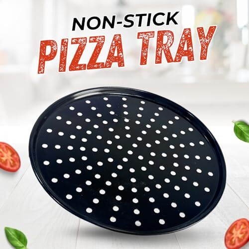 Peng Essentials Carbon Steel Pizza Tray For Oven, Microwave, Otg| Pizza Plates Round Surface, Non-Stick Baking|Diameter 12 Inch, Set Of 1, (Black)