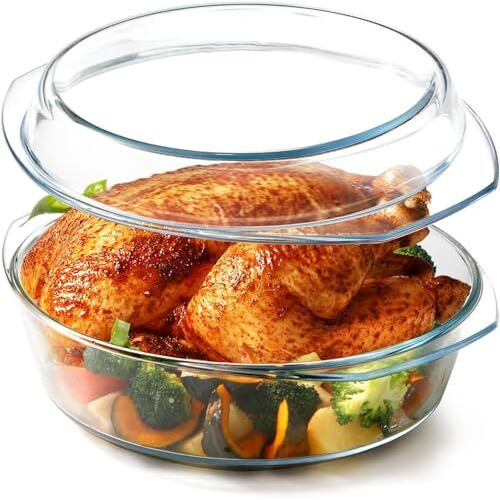 Femora Borosilicate Serving Bowl | 1 Year Warranty | Glass Casserole Set, Glass Bowl With Lid, Microwave Safe Bowl Set, Dishwasher And Freezer Safe, Deep Round (Pack Of 1-2000Ml)