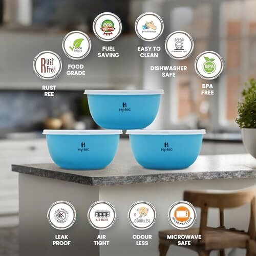 H Hy-Tec (Device) Microwave Safe Stainless Steel Mixing Bowl (Green) - Set Of 3