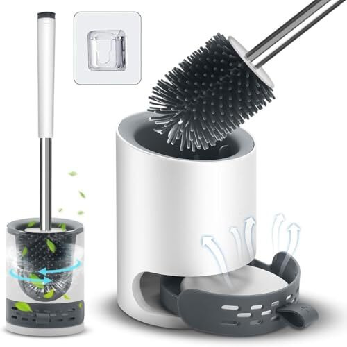 Dodge 'N Wolves Toilet Brush - Silicone Toilet Brush With Holder Stand, Quick Drying Toilet Bowl Cleaner Brush And Stand, Pot Commode Bathroom Tile Cleaning Scrubber Brushes