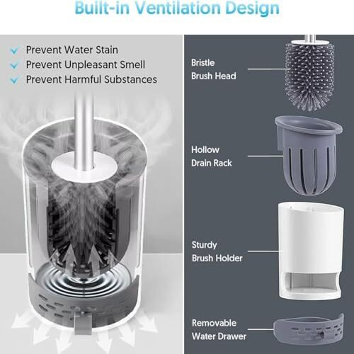 Dodge 'N Wolves Toilet Brush - Silicone Toilet Brush With Holder Stand, Quick Drying Toilet Bowl Cleaner Brush And Stand, Pot Commode Bathroom Tile Cleaning Scrubber Brushes