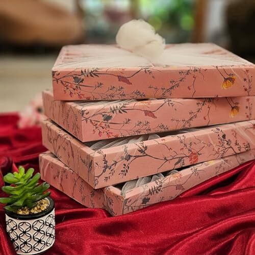 Satyam Kraft 3 Pcs Multipurpose Decorative Folding Gift Box | Folding Paper Hamper Boxes For Wedding, Birthday, Return Gifts, Sweets, Diy Craft | Rectangular Cardboard Tray With Net