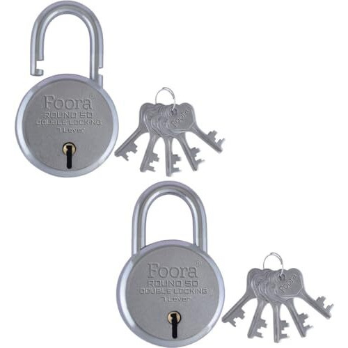 Foora Round 50Mm Lock With 5 Keys, Double Locking, 7 Lever Small Padlock  Ideal For Home, Gate, And Door Security Pack Of 2
