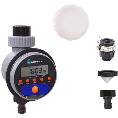 Agromato Digital Ball Valve Water Timer Automatic Drip Irrigation Controller For Home & Garden, Lcd Display, Universal Tap Adapter, Low Battery Indicator, No Water Pressure Required