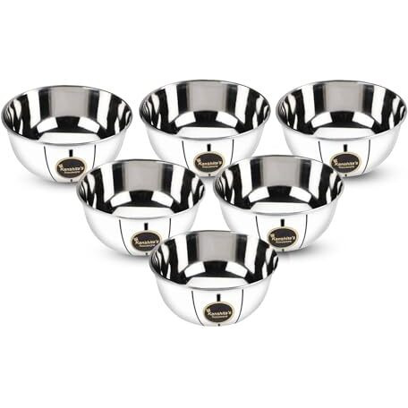 Kanshita's Rasoiware Stainless Steel Heavy Gauge Dal/Sabji Katori Wati Set With Mirror Finish 220 Ml Set Of 6