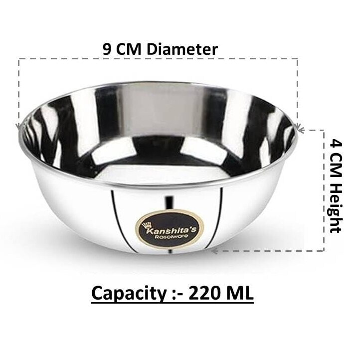 Kanshita's Rasoiware Stainless Steel Heavy Gauge Dal/Sabji Katori Wati Set With Mirror Finish 220 Ml Set Of 6