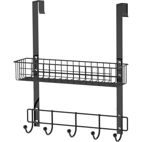 Konquer Times Heavy Duty Stainless Steel Over The Door Hook Hanger Organizer/Wall Hook Rack, No Drilling Required (With Basket)
