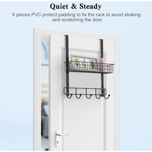 Konquer Times Heavy Duty Stainless Steel Over The Door Hook Hanger Organizer/Wall Hook Rack, No Drilling Required (With Basket)