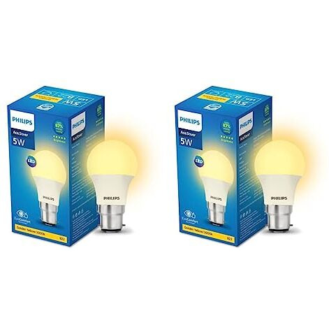 Philips 5-Watt Led Bulb | Acesaver Led Bulb | Base B22 Light Bulb For Home | Warm White, Pack Of 2