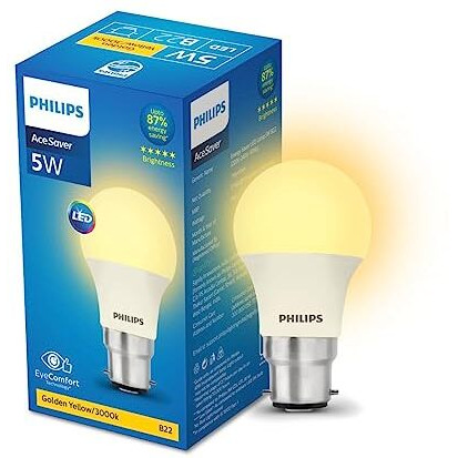 Philips 5-Watt Led Bulb | Acesaver Led Bulb | Base B22 Light Bulb For Home | Warm White, Pack Of 2