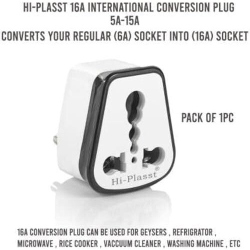 Hi-Plasst (Pack Of 2) 5 To 15 Ampere Converter Socket For Big Size 16 Ampere Plug Top With Universal Sockets For International Pins