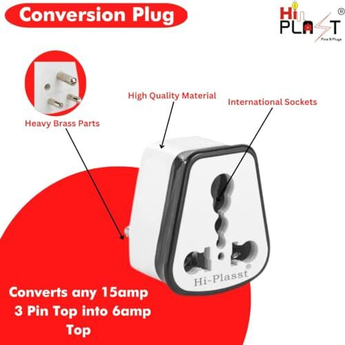 Hi-Plasst (Pack Of 2) 5 To 15 Ampere Converter Socket For Big Size 16 Ampere Plug Top With Universal Sockets For International Pins