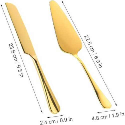 Thw 2Pcs Wedding Cake Knife & Server Set, Stainless Steel Cake Cutting Set Wedding Cake Knife And Server Set Cake Cutter Set For Wedding Birthday Celebration (Gold)