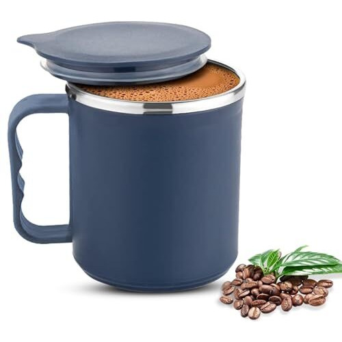 Aadhik Coffee Mug With Lid Insulated Stainless Steel For Tea Milk Mug Inner Stylist Double Wall Cup For Home Office Restaurant Use Gift, 250 Milliliter (Multicolor)