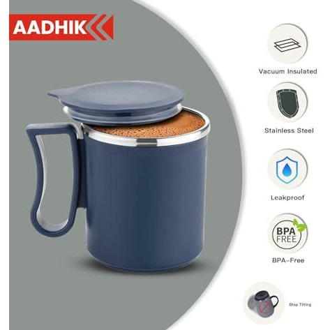 Aadhik Coffee Mug With Lid Insulated Stainless Steel For Tea Milk Mug Inner Stylist Double Wall Cup For Home Office Restaurant Use Gift, 250 Milliliter (Multicolor)