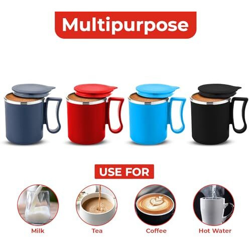 Aadhik Coffee Mug With Lid Insulated Stainless Steel For Tea Milk Mug Inner Stylist Double Wall Cup For Home Office Restaurant Use Gift, 250 Milliliter (Multicolor)