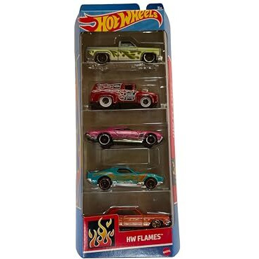 Hot Wheels Car 2024 Hw Flames Pack Of 5 (56 Ford F-100, 83 Chevy Silverado, 64 Impala, Blvo Bruiser, Muscle Speeder) Multi - Color