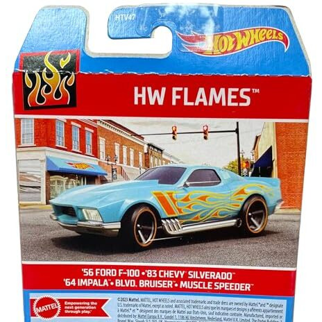 Hot Wheels Car 2024 Hw Flames Pack Of 5 (56 Ford F-100, 83 Chevy Silverado, 64 Impala, Blvo Bruiser, Muscle Speeder) Multi - Color