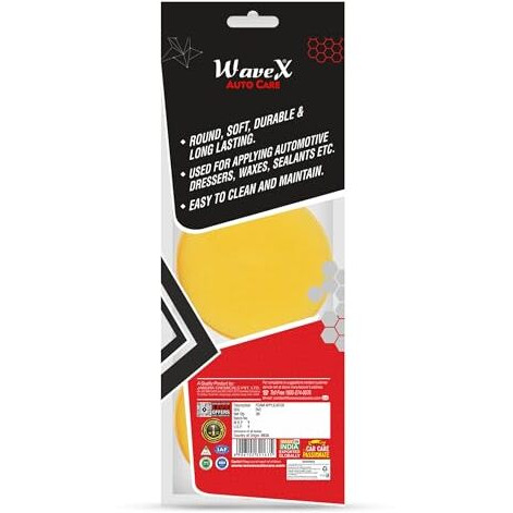 Wavex Ultrafine Foam Sponge Applicator For Car Wax, Dashboard Dressing, Tyre Dressing And Many More (Pack Of 2 Yellow 1 Black)
