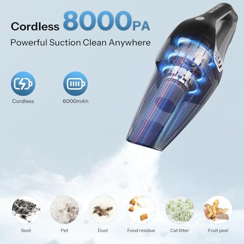 Un1Que Cordless Car Vacuum Cleaner 2 In 1, 8000Pa Powerful Suction Portable Handheld Vacuum Cleaner For Home And Car With Steel Mesh Filter, 650Ml Dustbin, 4 Nozzles, Usb Rechargeable (Grey)
