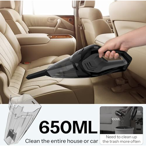 Un1Que Cordless Car Vacuum Cleaner 2 In 1, 8000Pa Powerful Suction Portable Handheld Vacuum Cleaner For Home And Car With Steel Mesh Filter, 650Ml Dustbin, 4 Nozzles, Usb Rechargeable (Grey)