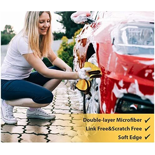 Auto Hub Microfiber Car Cleaning Cloth And Wash Mitt Kit - Includes Ultra Soft 600 Gsm Extra Large (30X40 Cm) Microfiber Cloth For Car And Dual Sided Chenille Microfiber Wash Mitt 1700 Gsm
