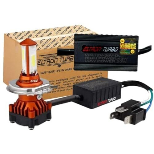 Eltron Turbo Cyt Front Dc Power 3 Months Warranty Headlight Bulb Universal For All Bikes, Motorcycle, Scooty 3 Side H4 Led Headlight With Cooling Fan Conversion Kit (Pack Of 1, Dc8V-48V, 40W, White)