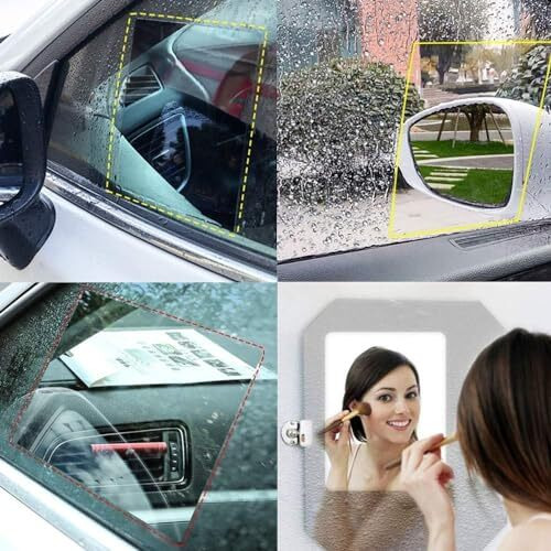 Sarte Car Anti Fog Film Car Rearview Mirror Films Anti-Rain Fog Waterproof Anti-Glare, Anti-Scratch Pet Material Film Accessories (2 Pcs Oval + 2 Pcs Square) Combo Pack
