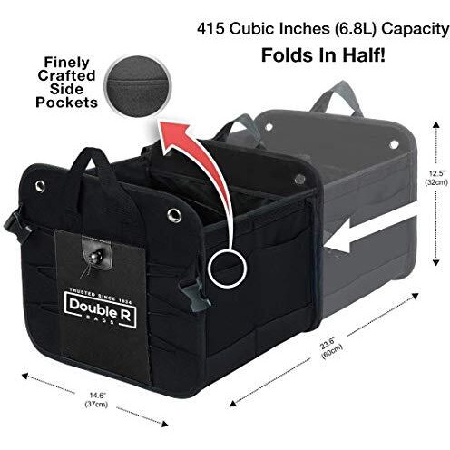 Double R Bags Polyester Multi Compartments Collapsible Portable Car Accessories For Trunk Dicky Boot Organizer Storage Garage Sedan Suv Cars Minivan Cargo Gift Kids Toy 2020 (Black) - Automobiles