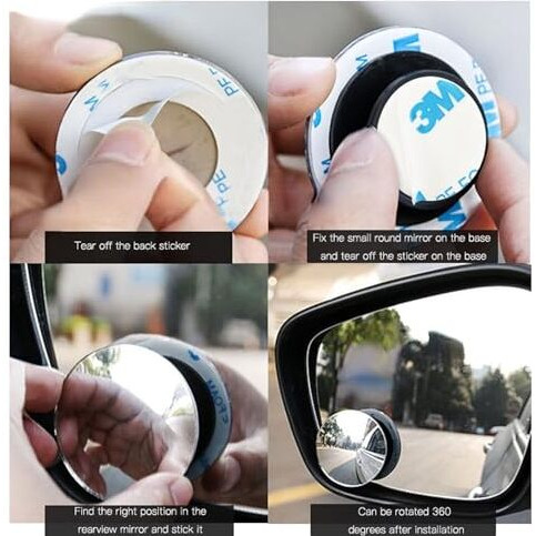 Sarte 3R Original Plastic Rear Blind Spot Round Convex Mirror With Adjustable Wide Angle For Cars (2 Pieces)