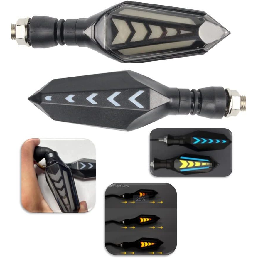 Eltron Turbo Imported Original Waterproof Arrow Running Blinker Bright Led Indicators Universal For All Bike Models Motorcycle Turn Signal Lights (Pack Of 2, Yellow With Blue)