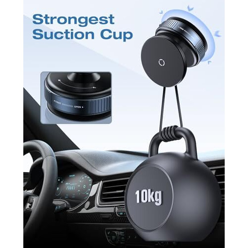 Niyevn Suction Cup Phone Mount, Magnetic Phone Holder For Car, 360Adjustable Vacuum Suction Mount For Smooth Surface, Compatible With Iphone And All Smartphones