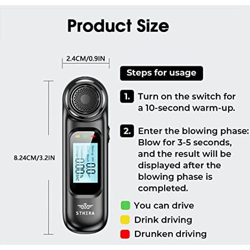 Sthira Alcohol Testing Machine Usb Rechargeable Portable Alcohol Tester Breath Analyzer For Personal & Professional Use Lcd Digital Display 0.00-0.19% Bac High Precision Breathalyser